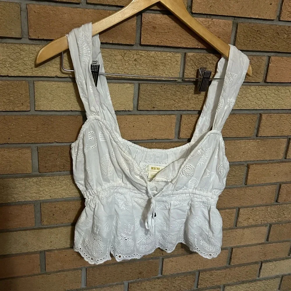 Anthropologie Maeve Seashell Shell Peplum Eyelet Tank Top White Size Small - Picture 5 of 7